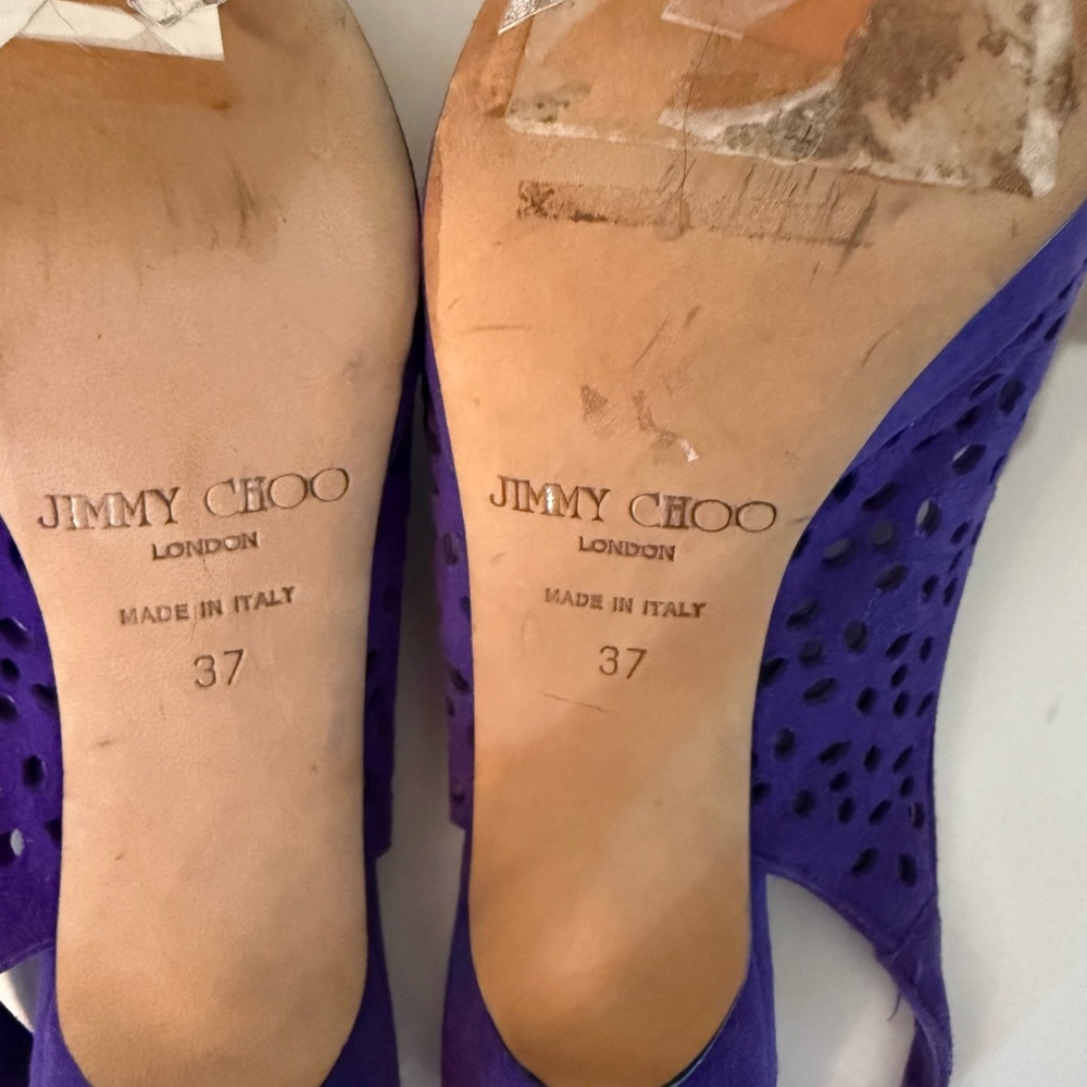 Jimmy Choo Nova Purple Suede Lazer Cut Heels, Size 37 (7 US,) EUC - Picture 9 of 10